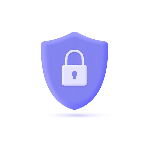 ícone de escudo 3d com um cadeado em um conceito de proteção de privacidade ou segurança de estilo minimalista