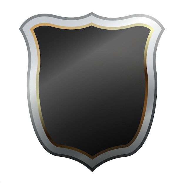 Vetor Ícone de escudo com moldura metálica brilhante proteção preta símbolo de segurança e defesa design medieval e