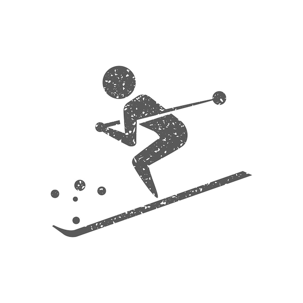 Ícone de esqui em ilustração vetorial de textura grunge