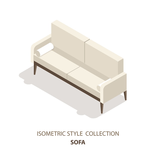 Ícone de estilo escandinavo isométrico de sofá ou logotipo. Ilustração 3D do sofá. Móveis isométricos.