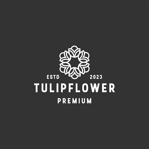 Ícone de estilo linear do logotipo tulip flower em fundo preto