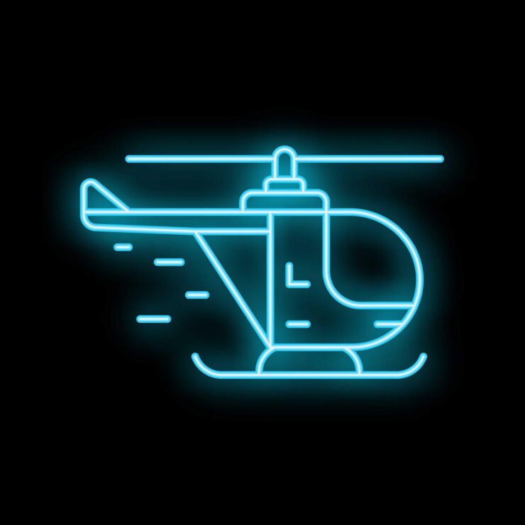 Vetor ícone de estilo neon azul de um helicóptero voando