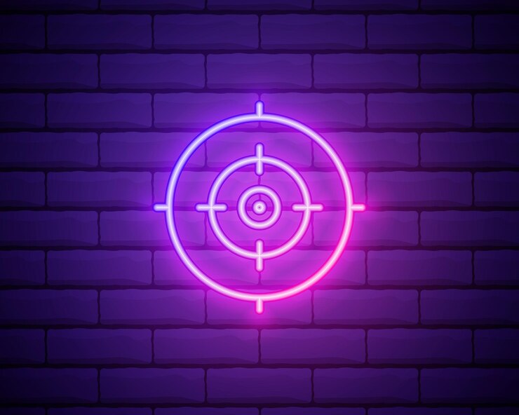 Ícone de estilo neon objetivo Vetor de contorno de linha fina simples de ícones de fitness para site de interface do usuário e ux ou aplicativo móvel isolado na parede de tijolos