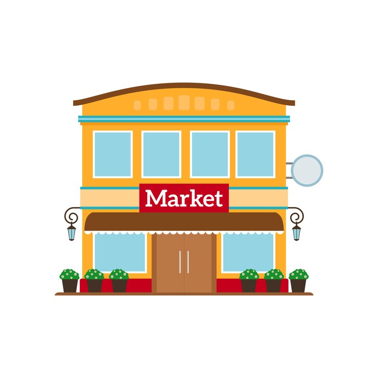Vetor ícone de estilo plano de mercado isolado no branco