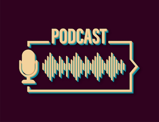 Ícone de estilo retro do podcast. crachá, ícone, carimbo, logotipo. ilustração em vetor das ações.