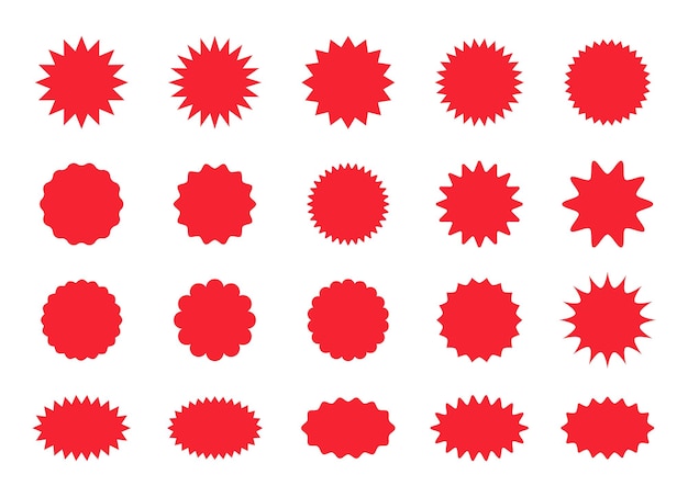 Ícone de etiqueta de preço do vetor starburst etiquetas de preço promocional de venda emblemas vermelhos isolados no fundo branco
