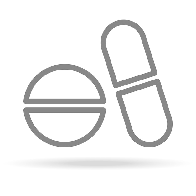 Ícone de farmácia medicina pílulas em estilo de linha fina na moda isolado no fundo branco símbolo médico para sua ilustração em vetor de logotipo de aplicativos de design ui