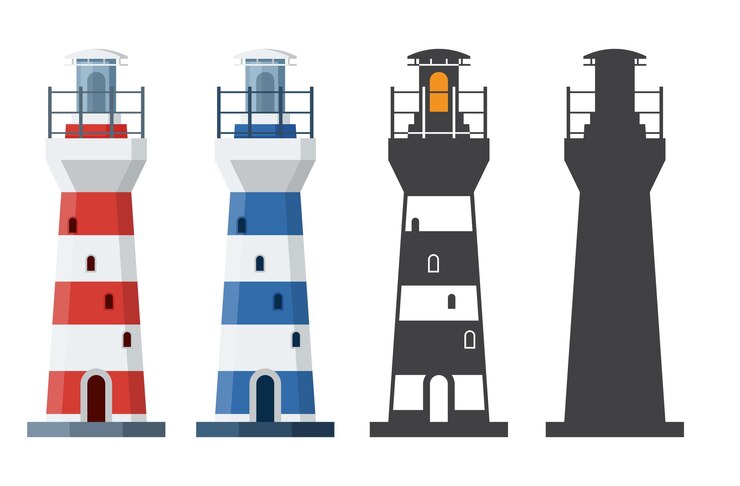 Vetor ícone de farol em estilo plano e contorno
