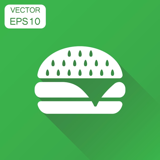 Ícone de fast food de hambúrguer conceito de negócio símbolo do hambúrguer pictograma ilustração vetorial em fundo verde com sombra longa