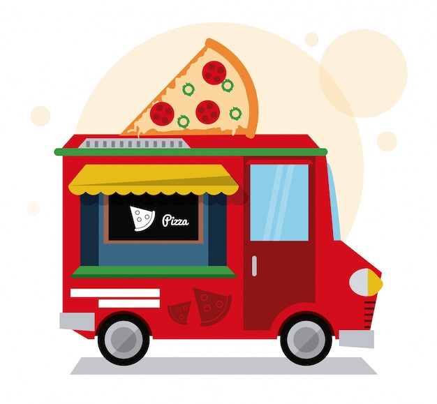 Ícone de fast food de pizza truck.