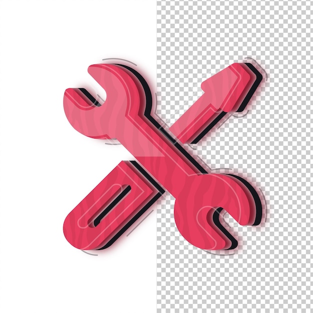 Ícone de ferramentas de efeito de vidro vermelho 3D com fundo editável