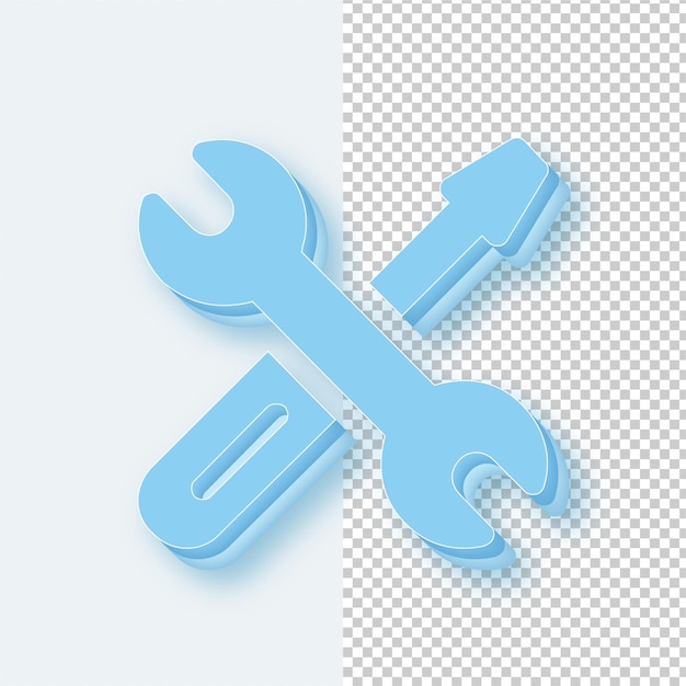 Ícone de ferramentas de tom de gelo azul claro 3D com fundo editável