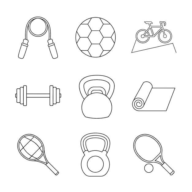 ícone de fitness conjunto de ilustração de arte de linha