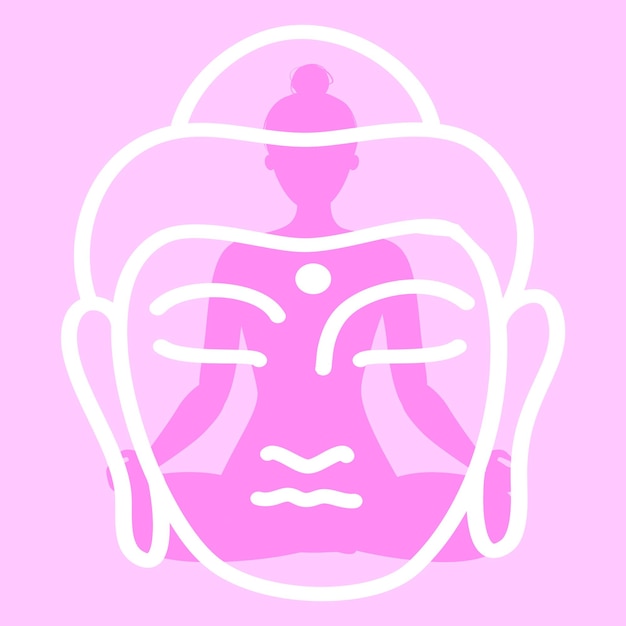 Ícone de fitness de ioga design plano ilustração isolada com menina sentada em postura de lótus em cores rosa