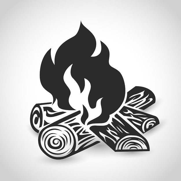 Ícone de fogueira com logs isolados no fundo branco ilustração vetorial