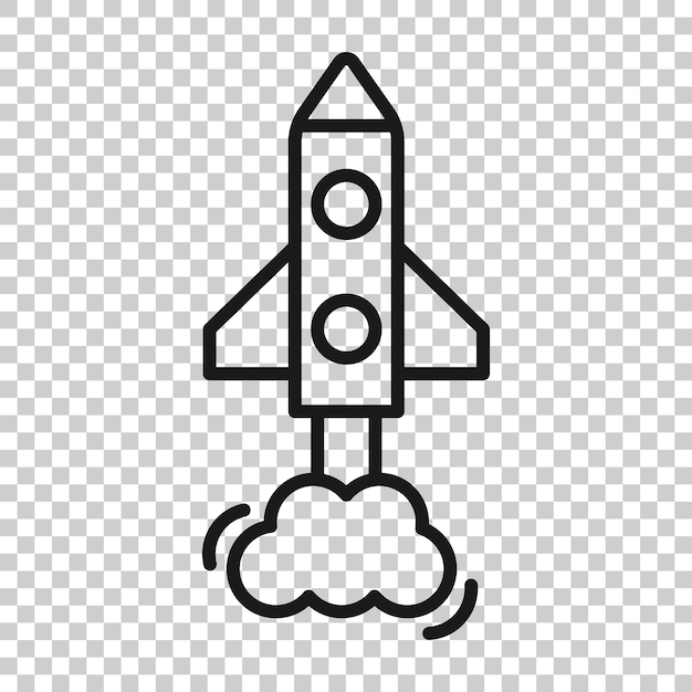 Vetor Ícone de foguete em estilo plano ilustração de vetor de lançamento de nave espacial em fundo branco isolado conceito de negócios sputnik