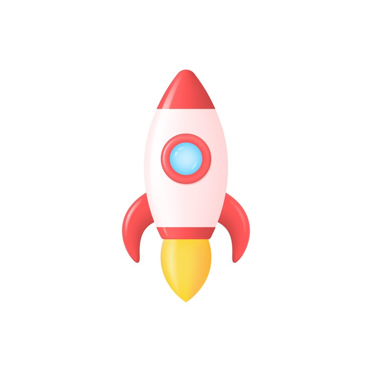 Vetor ícone de foguete ou nave espacial em 3d em estilo de desenho animado de startup ou conceito de início de negócio vetor ilustração minimalista isolada em fundo branco