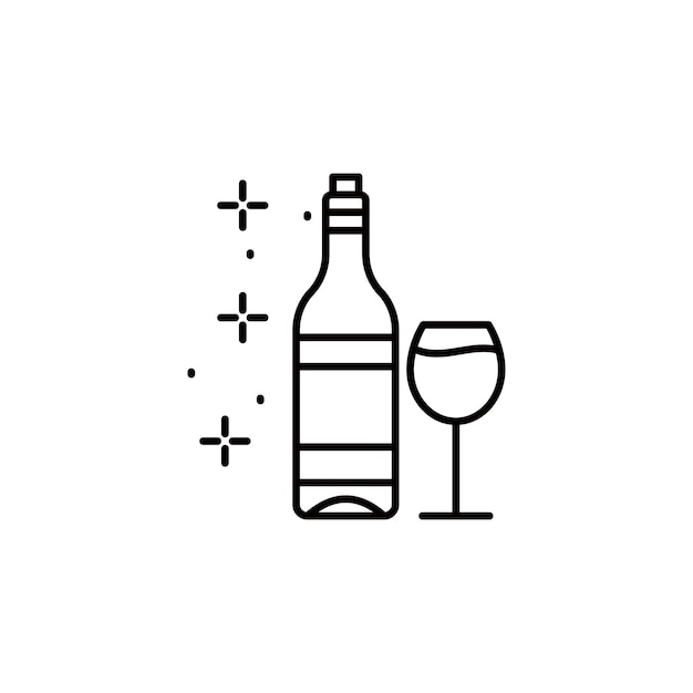 Ícone de garrafa de vinho e copo vector de contorno de linha simples de ícones do dia de ação de graças para ui e ux web