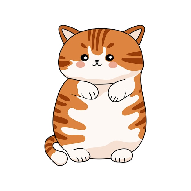 Ícone de gato kawaii gordo ilustração plana de um gato roxo surpreso