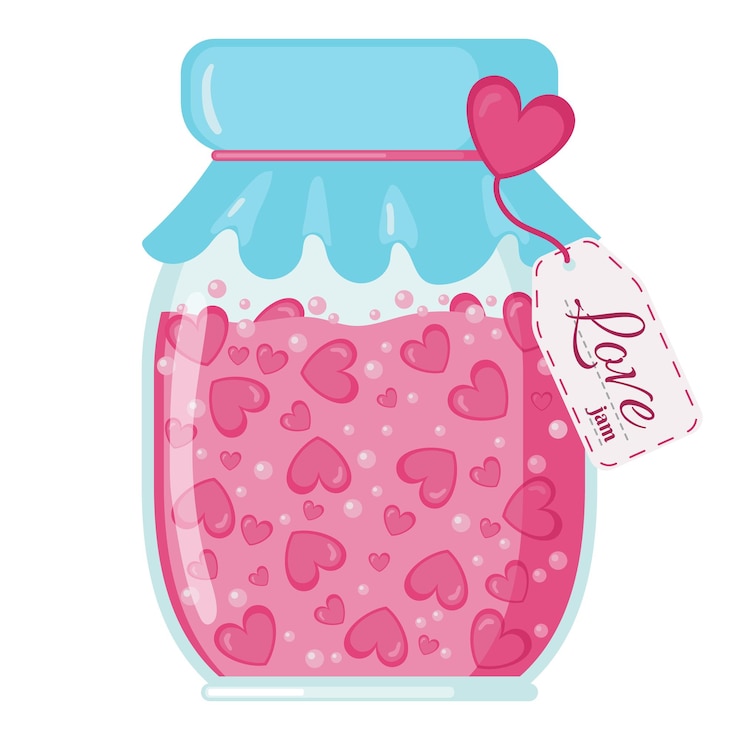 Vetor ícone de geleia de amor de frutas com corações em estilo plano jar de geleia rosa com as formas de corações