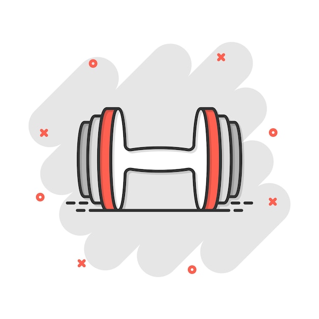 Ícone de ginásio de fitness haltere de desenho vetorial em estilo cômico pictograma de ilustração de conceito de barra de musculação conceito de efeito de respingo de negócios de esporte de musculação