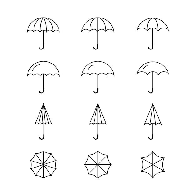 Vetor Ícone de guarda-chuva. coleção de ícones de linha de guarda-chuva. sinais meteorológicos de vetor preto guarda-sol. vetor de estoque. eps 10
