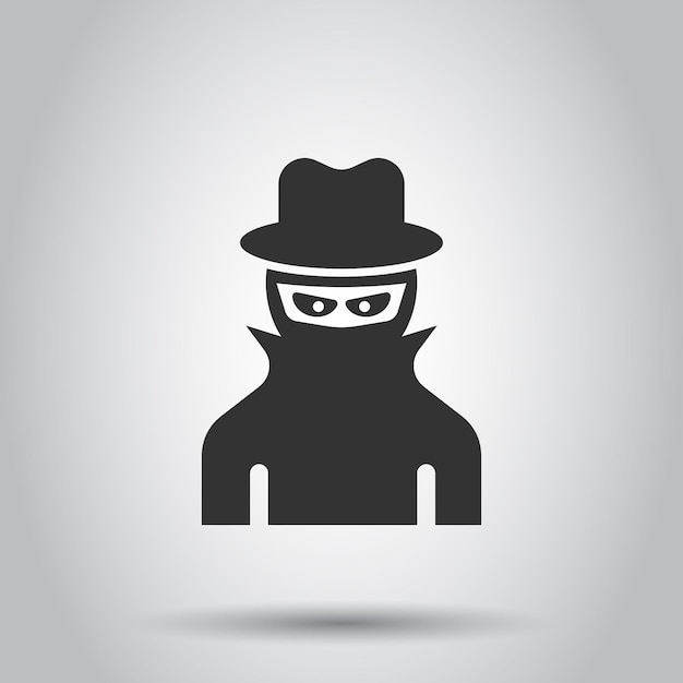Ícone de hacker de fraude em estilo plano ilustração vetorial de espionagem em fundo isolado Cyber defender conceito de negócio