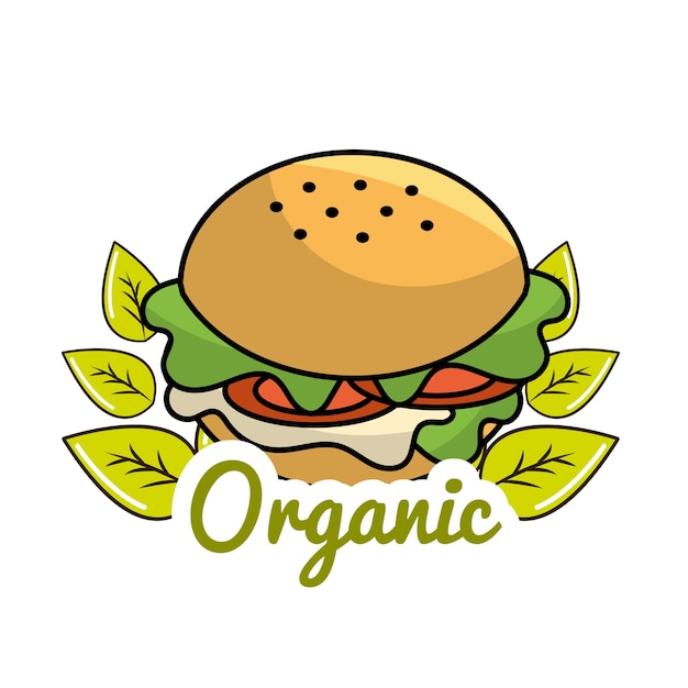 Vetor Ícone de hambúrguer com folhas conceito orgânico