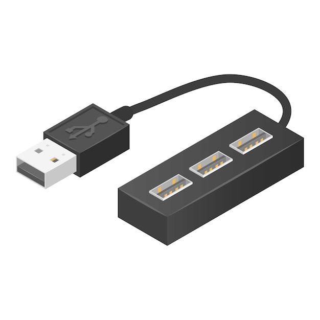 Ícone de hub usb de cabo isométrico do ícone vetor de hub usb de cabo para web design isolado em fundo branco