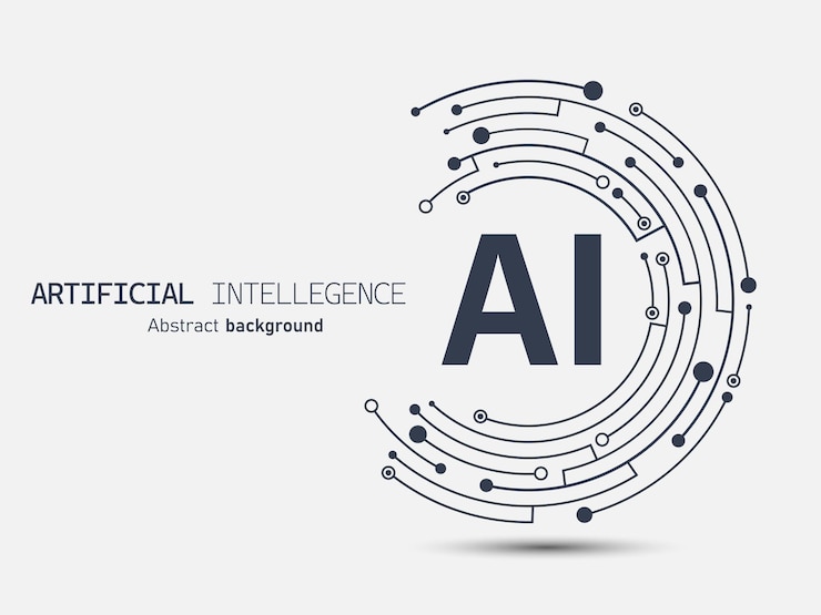 Vetor ícone de ia em placa de circuito em forma de crescente inteligência artificial futurista fundo abstrato conceito de banco de dados de processamento de grandes dados ilustração vetorial para web e modelo