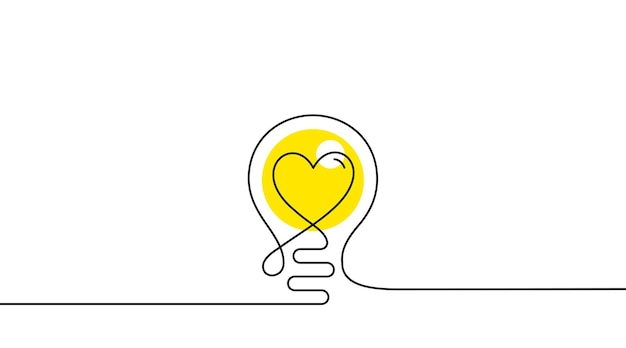 Ícone de ideia de linha contínua uma silhueta de lâmpada lâmpada elétrica com fundo de coração esboço de doodle de ideia com linha contínua lâmpada elétrica desenhada à mão silhueta de lâmpada vetor