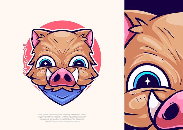 ícone de ilustração de personagem de cabeça de javali vector estilo de desenho animado plano