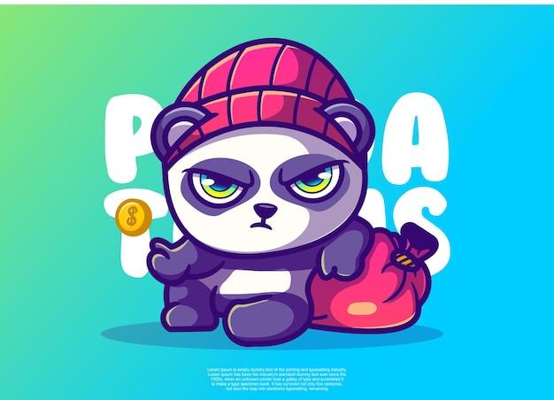Ícone de ilustração de personagem de pandas saqueadores vetor estilo de desenho animado plano