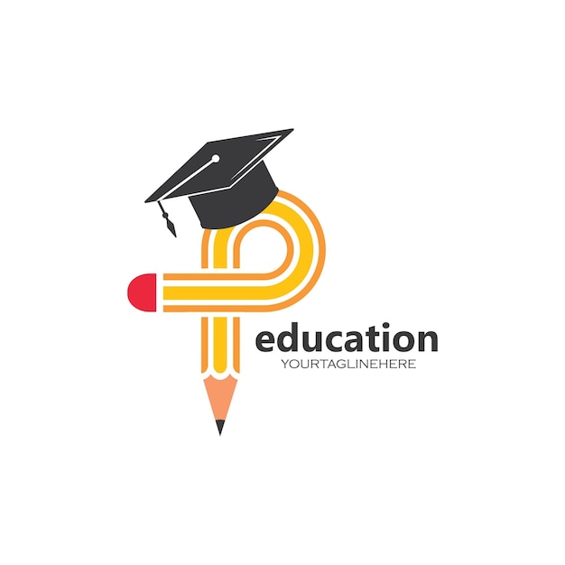 Ícone de ilustração vetorial de conceito de letra de lápis p e logotipo do design de educação