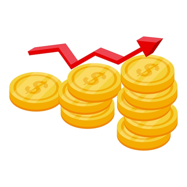 Ícone de investimentos de moedas de dólar isométrico do ícone vetor de investimentos de moedas de dólar para web design isolado em fundo branco
