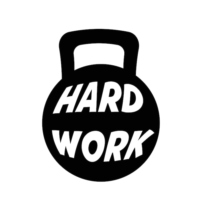 Vetor ícone de kettlebell com o trabalho duro do thext