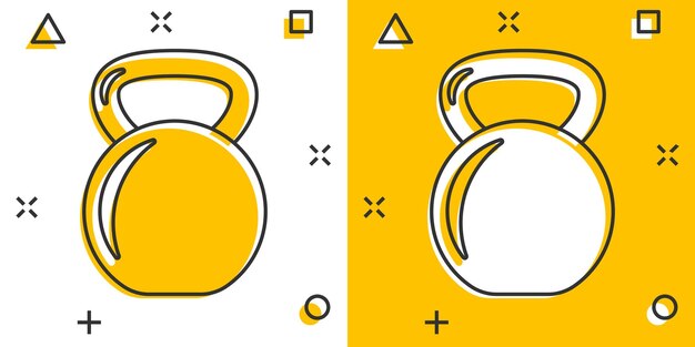 Ícone de kettlebell em estilo cômico ilustração em vetor de desenhos animados de equipamentos esportivos barbell em fundo branco isolado conceito de negócio de efeito splash de haltere