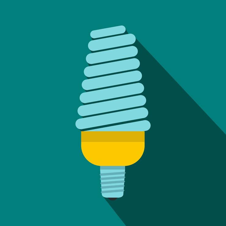 Vetor ícone de lâmpada economizadora de energia em estilo simples em um fundo azul