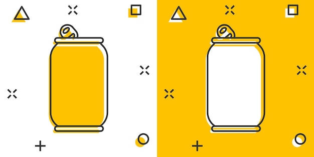 Ícone de lata de refrigerante em estilo cômico ilustração vetorial de desenho de garrafa de bebida em fundo isolado conceito de negócio de sinal de efeito de respingo de bebida