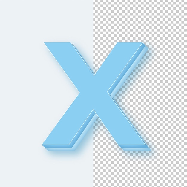 Ícone de letra X em tom de gelo azul claro 3D com fundo editável