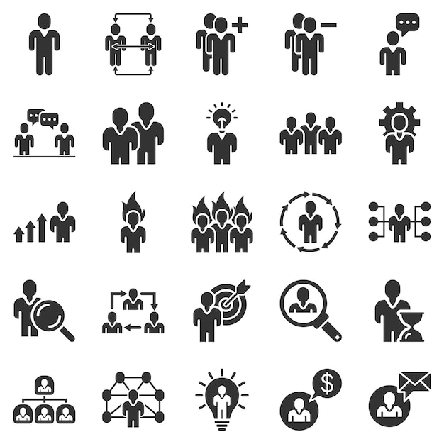 Ícone de liderança de pessoas definido em estilo plano Ilustração vetorial de coleção de pessoas em fundo branco isolado Conceito de negócio de trabalho em equipe de usuário