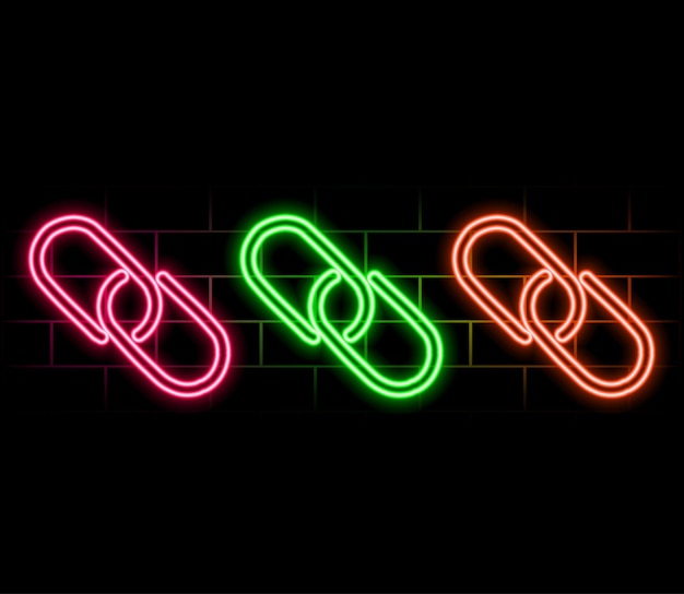 Ícone de ligação Ícone de cadeia de hiperligação Ícone simples Estilo de néon rosa em fundo de parede de tijolos Ícone de luz2