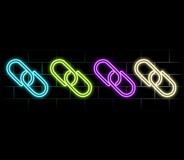 Ícone de ligação Ícone de cadeia de hiperligação Ícone simples Estilo de néon rosa em fundo de parede de tijolos Ícone de luz4