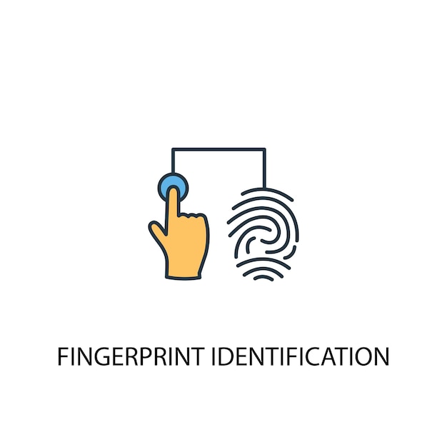 Ícone de linha colorida do conceito 2 de identificação de impressão digital. ilustração simples elemento amarelo e azul. conceito de identificação de impressão digital esboço símbolo design