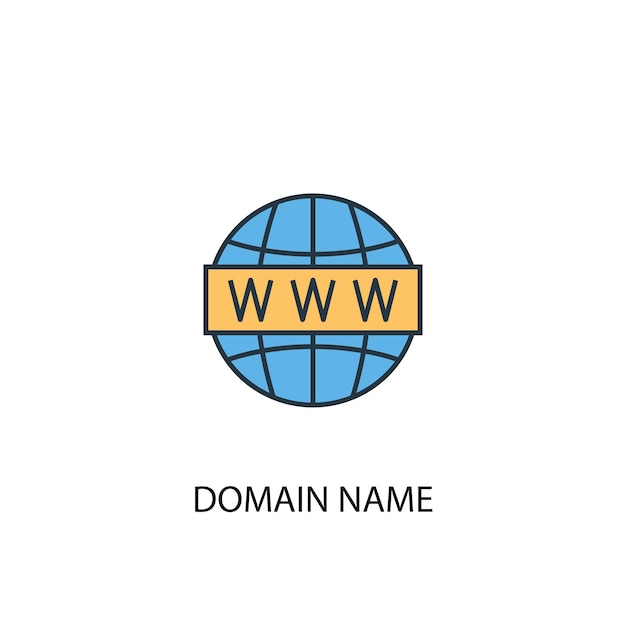 Ícone de linha colorida do conceito 2 de nome de domínio. ilustração simples elemento amarelo e azul. design de símbolo de esboço de conceito de nome de domínio