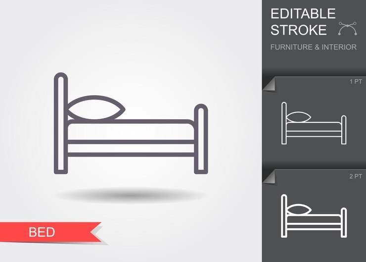 Ícone de linha de cama com traço editável com sombra