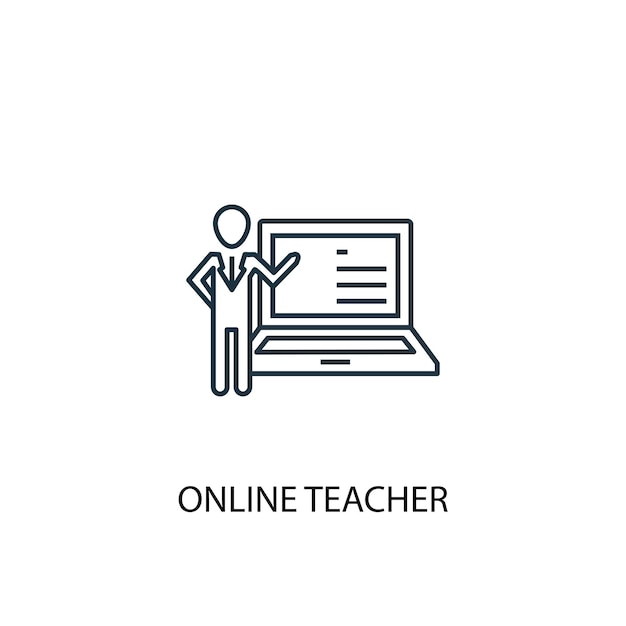 Ícone de linha de conceito de professor online. ilustração de elemento simples. design de símbolo de contorno de conceito de professor on-line. pode ser usado para ui / ux da web e móvel