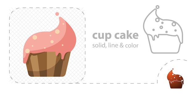 Ícone de linha de cupcake de ilustração plana isolada de cupcake