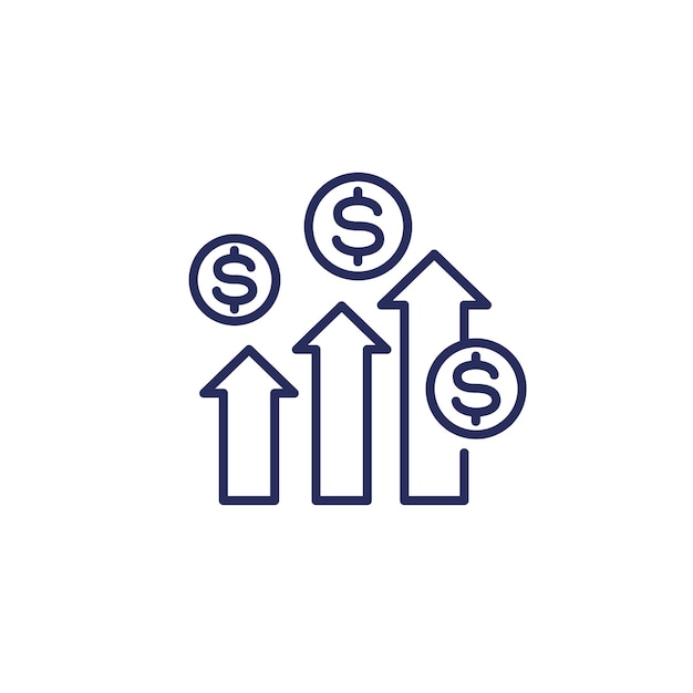Ícone de linha de dinheiro de lucro crescente de crescimento de renda