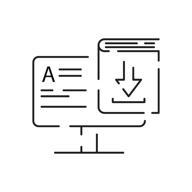 Ícone de linha de livro de leitura informações e help desk relacionado contém manual guia webinar educação e desenvolvimento símbolos vetoriais pretos isolados no branco